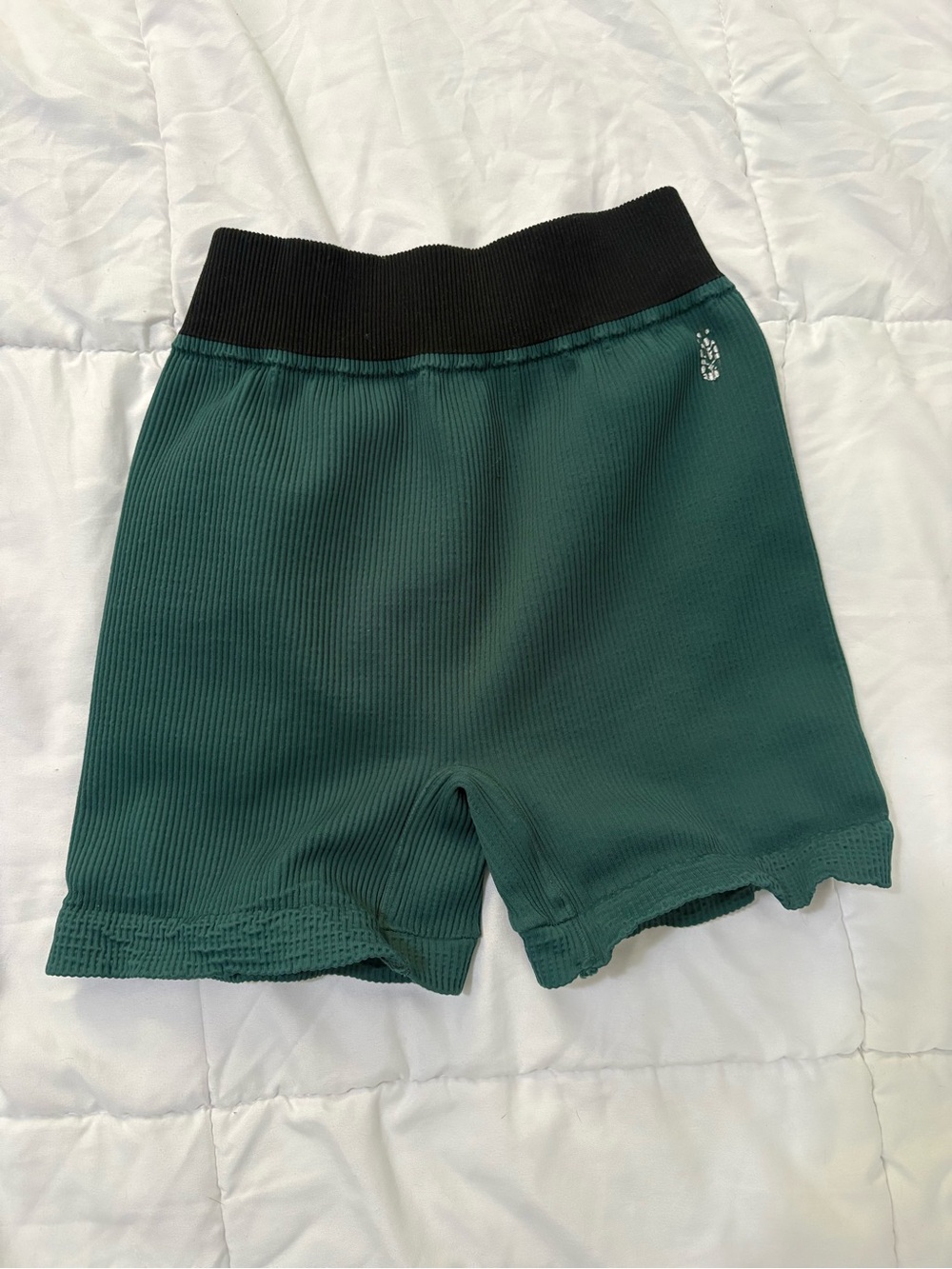 Free People Movement Ribbed Stretch Shorts in Dark Green with Black Waistband